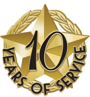 10 Years Of Service Recognition Pin