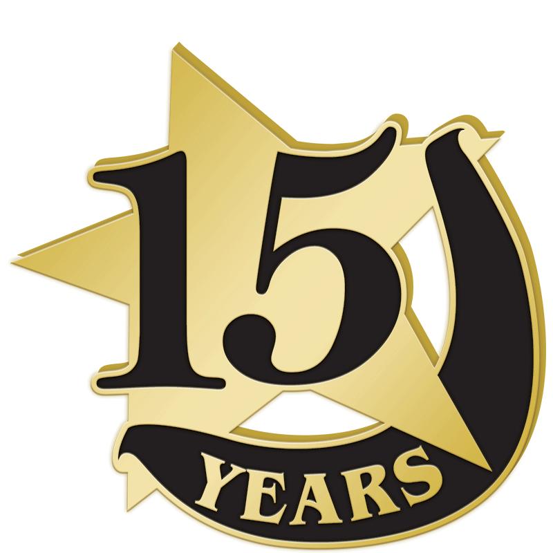 1"Wx1"H 15YEAR RECOGNITION PIN