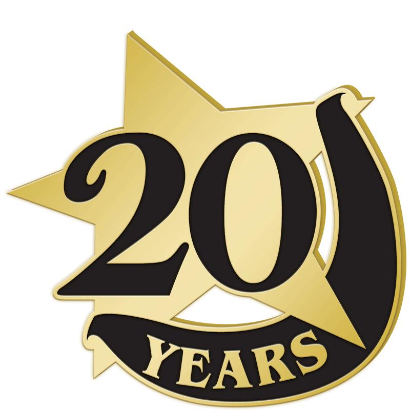 1"Wx1"H 20YEAR RECOGNITION PIN