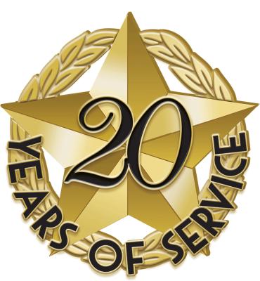 20 Years Of Service Recognition Pin