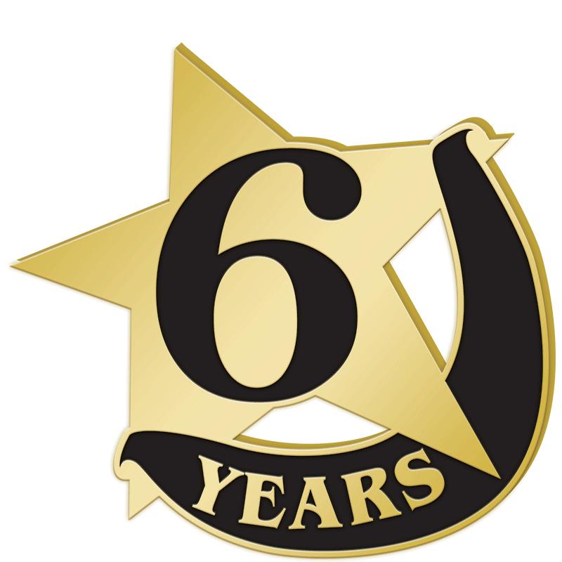 1"Wx1"H 6 YEAR RECOGNITION PIN