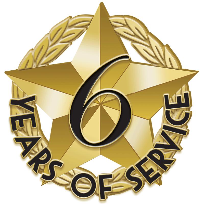 1"Wx1"H 6 YEAR SERVICE REC PIN