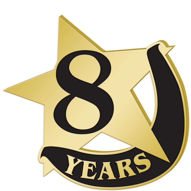 1"Wx1"H 8 YEAR RECOGNITION PIN