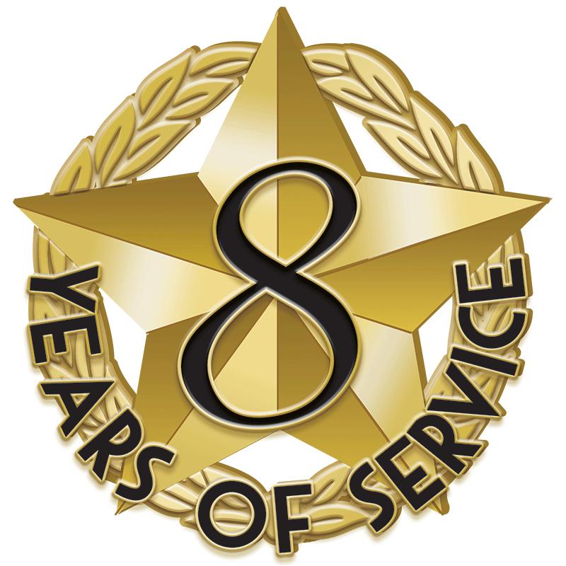 1"Wx1"H 8 YEAR SERVICE REC PIN