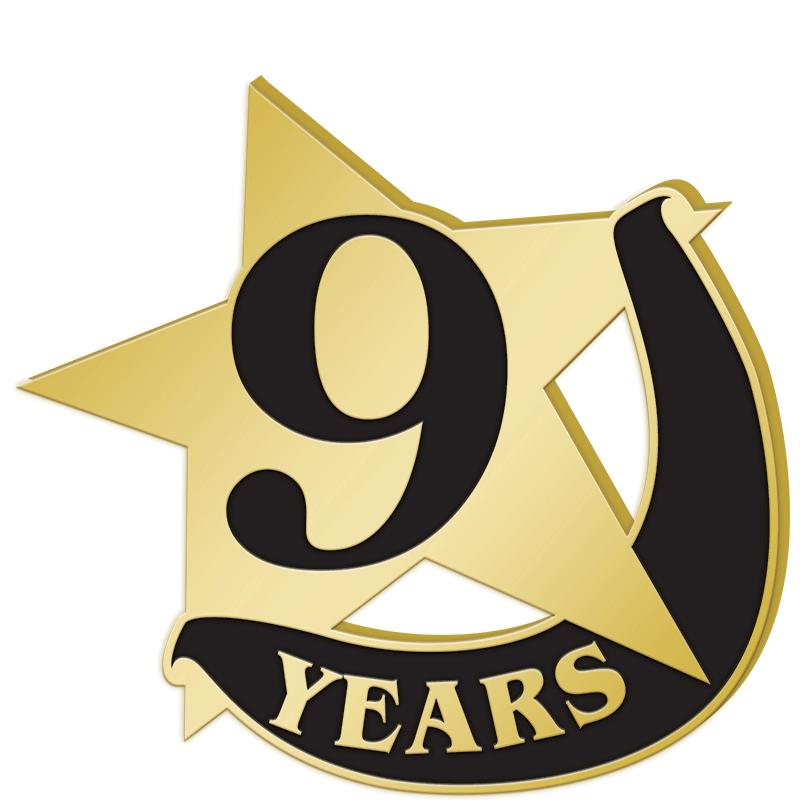 1"Wx1"H 9 YEAR RECOGNITION PIN