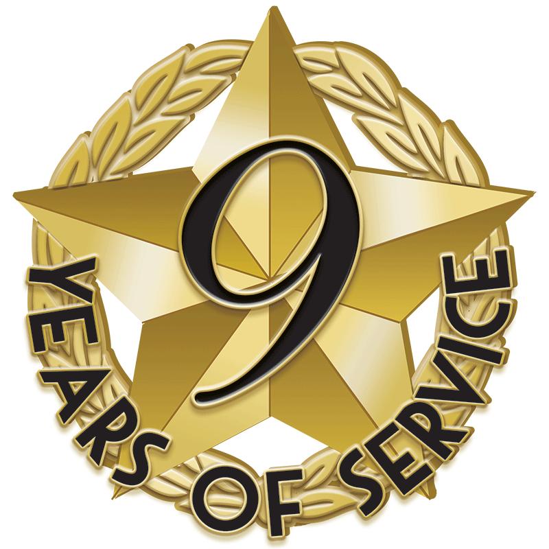 1"Wx1"H 9YEAR SERVICE REC PIN