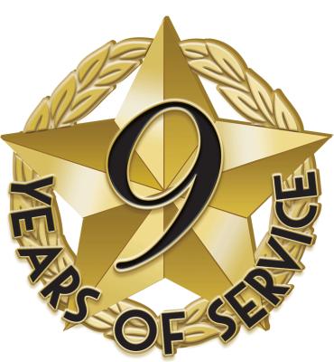 9 Years Of Service Recognition Pin