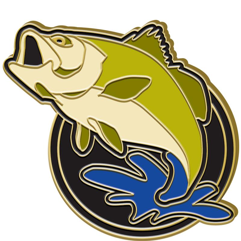 1.5"Wx1"H ENAMEL PIN-BASS FISH