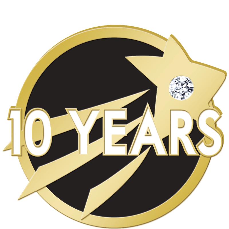 1"Wx.87"H 10YRS STAR W/GEM PIN