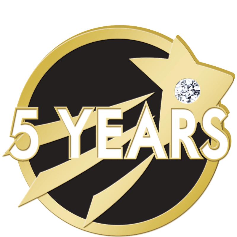 1"Wx.87"H 5YEAR STAR W/GEM PIN