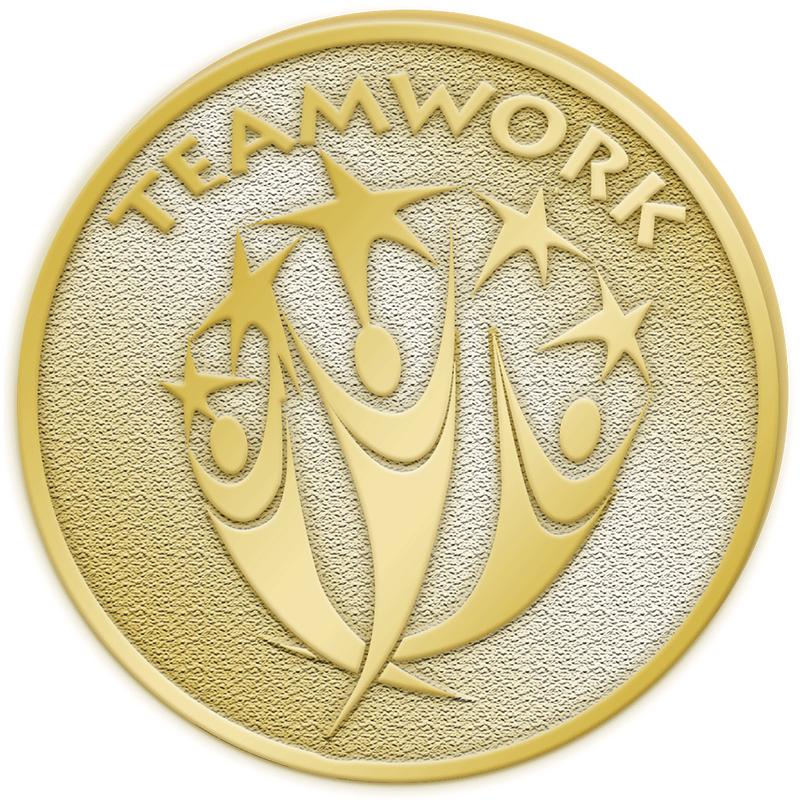 1"Wx1"H ROUND GLD PIN-TEAMWORK