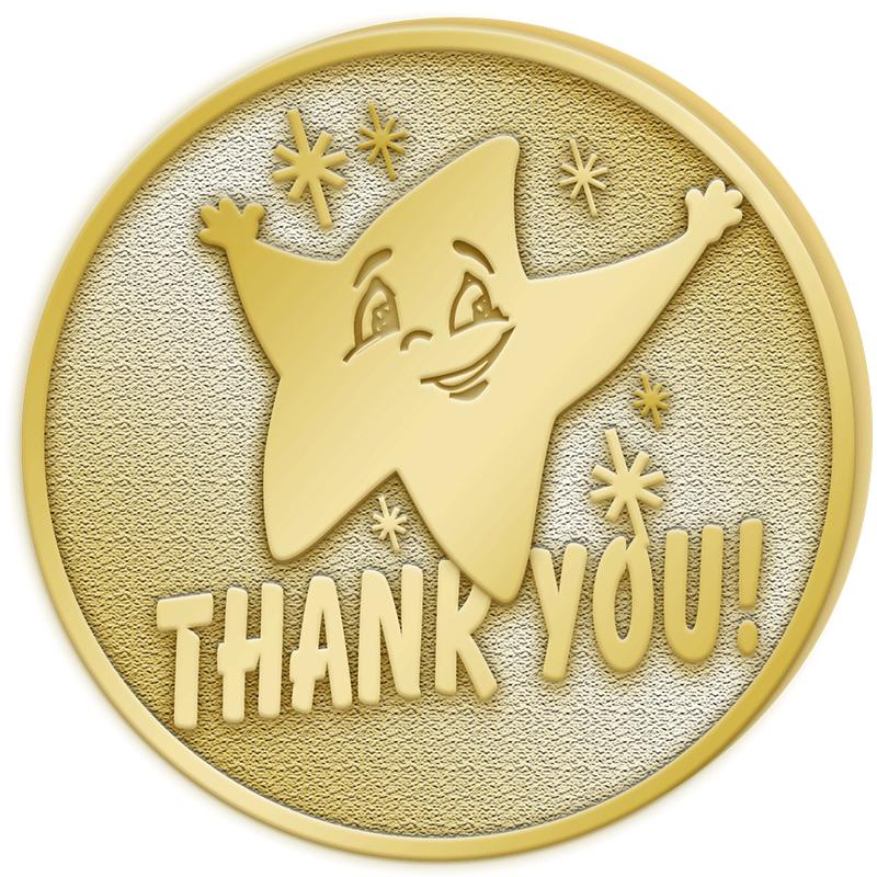 1"Wx1"H ROUND GLD PIN-THNK YOU