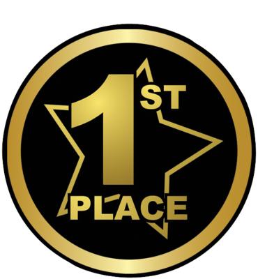 2" 1st Place Black/Gold Star Sticker