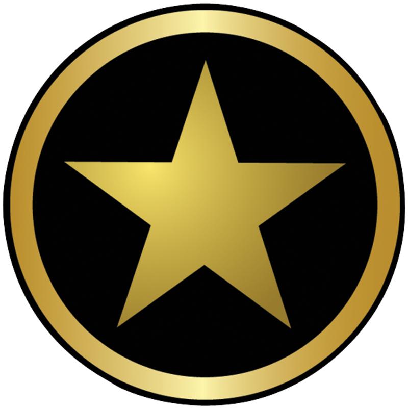 2" BLACK/GOLD STAR STICKER