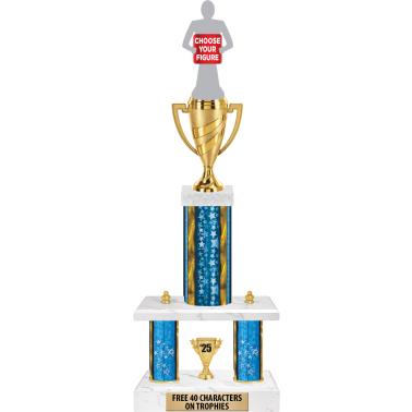 Triangle Trophy Riser Blue Column Trophies | 2 Tier Riser Trophies-Modular Trophies