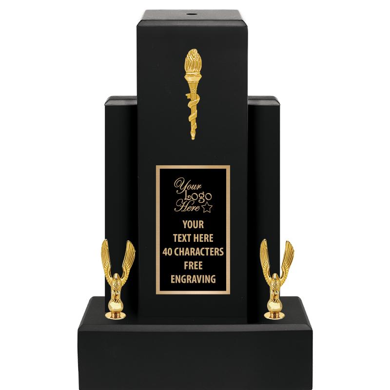Engraved Logo Trophies Personalised Logo Wooden Pillar Trophy Award 