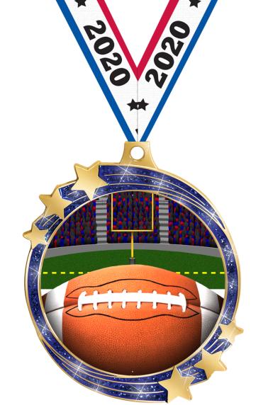 2 1 2 Shooting Star Football Medal 2 1 2 Blue Glitter Shooting