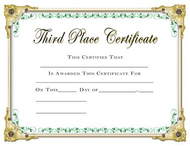 Scholastic Certificates 3rd Place Certificate