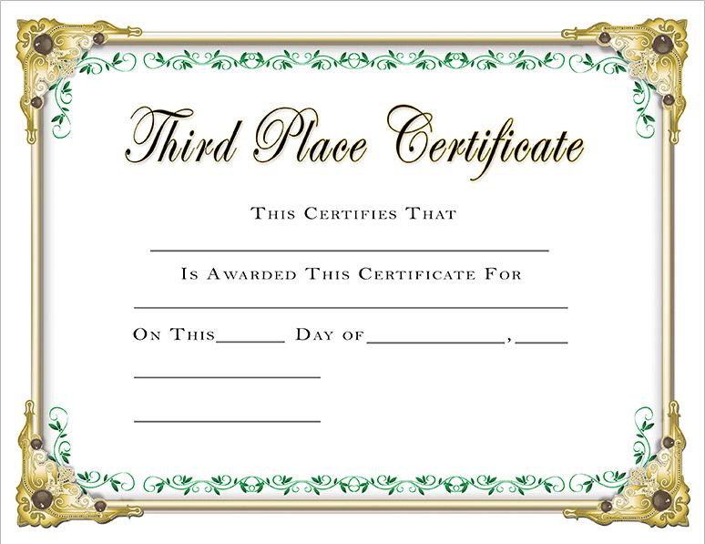 Scholastic Certificates 3rd Place Certificate