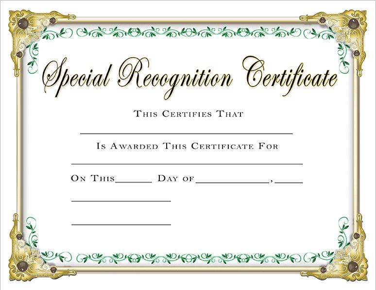 Scholastic Certificates Special Recognition Certificate